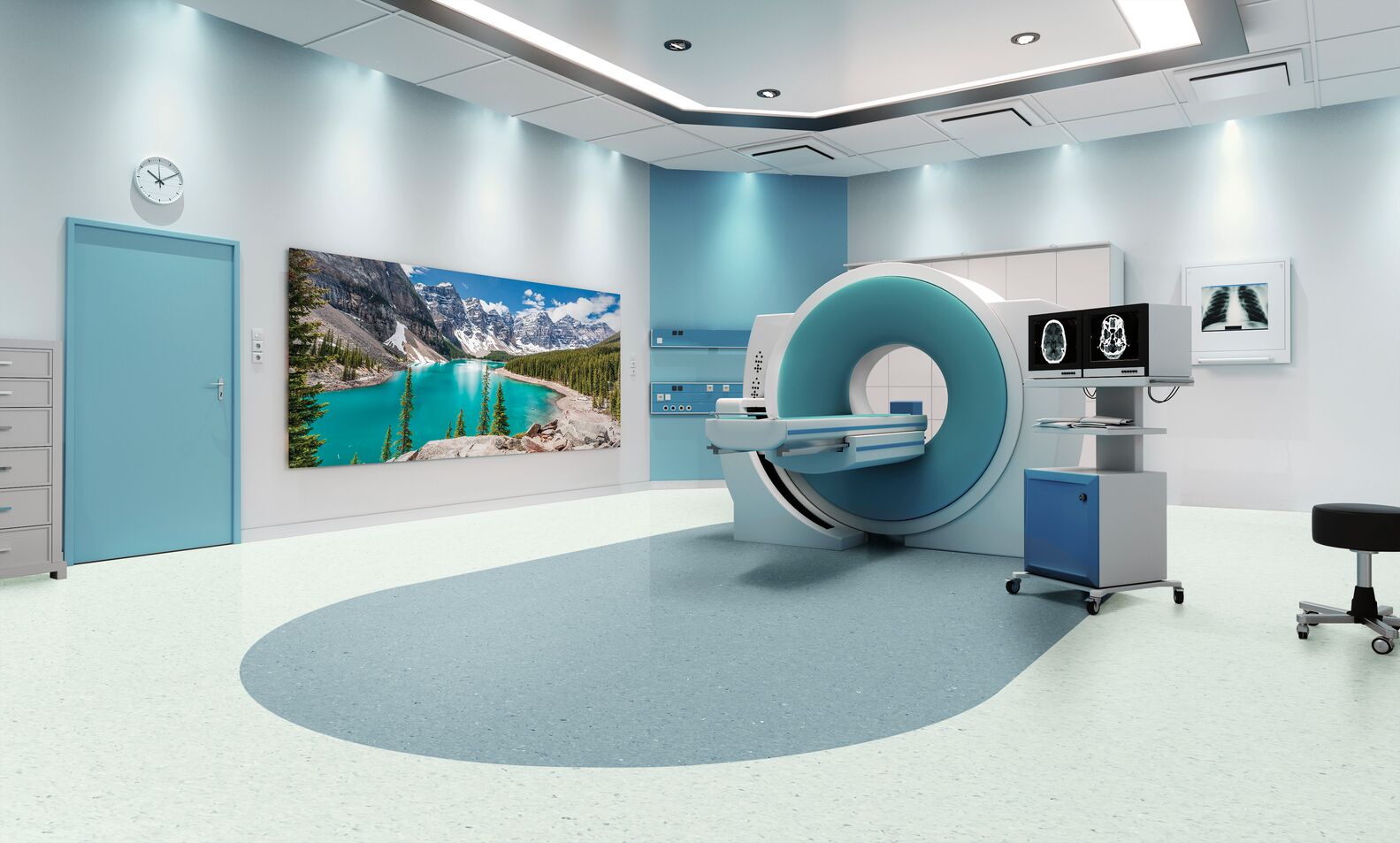 Armstrong Medintone homogeneous vinyl flooring in a healthcare room setting, showing clean clinical surface with seamless installation